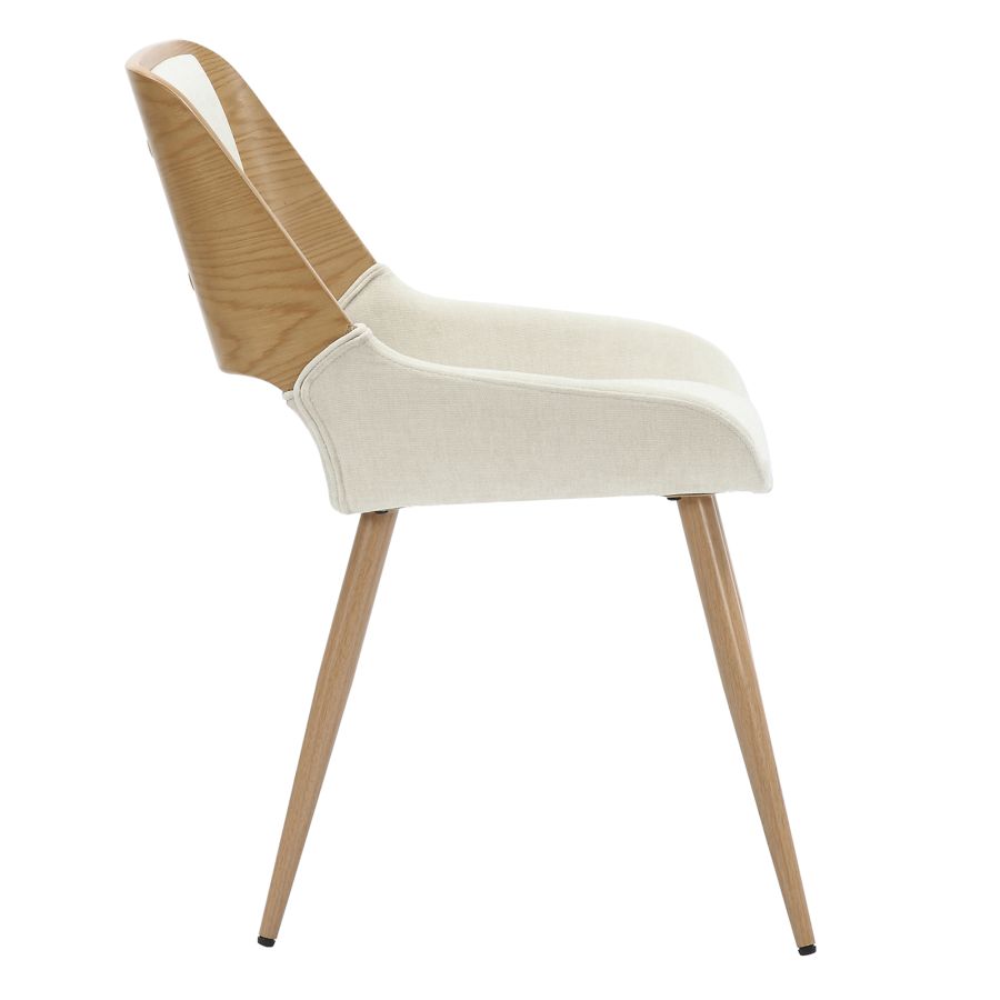 Hudson Dining Chair in Beige Fabric and Natural Metal and Wood