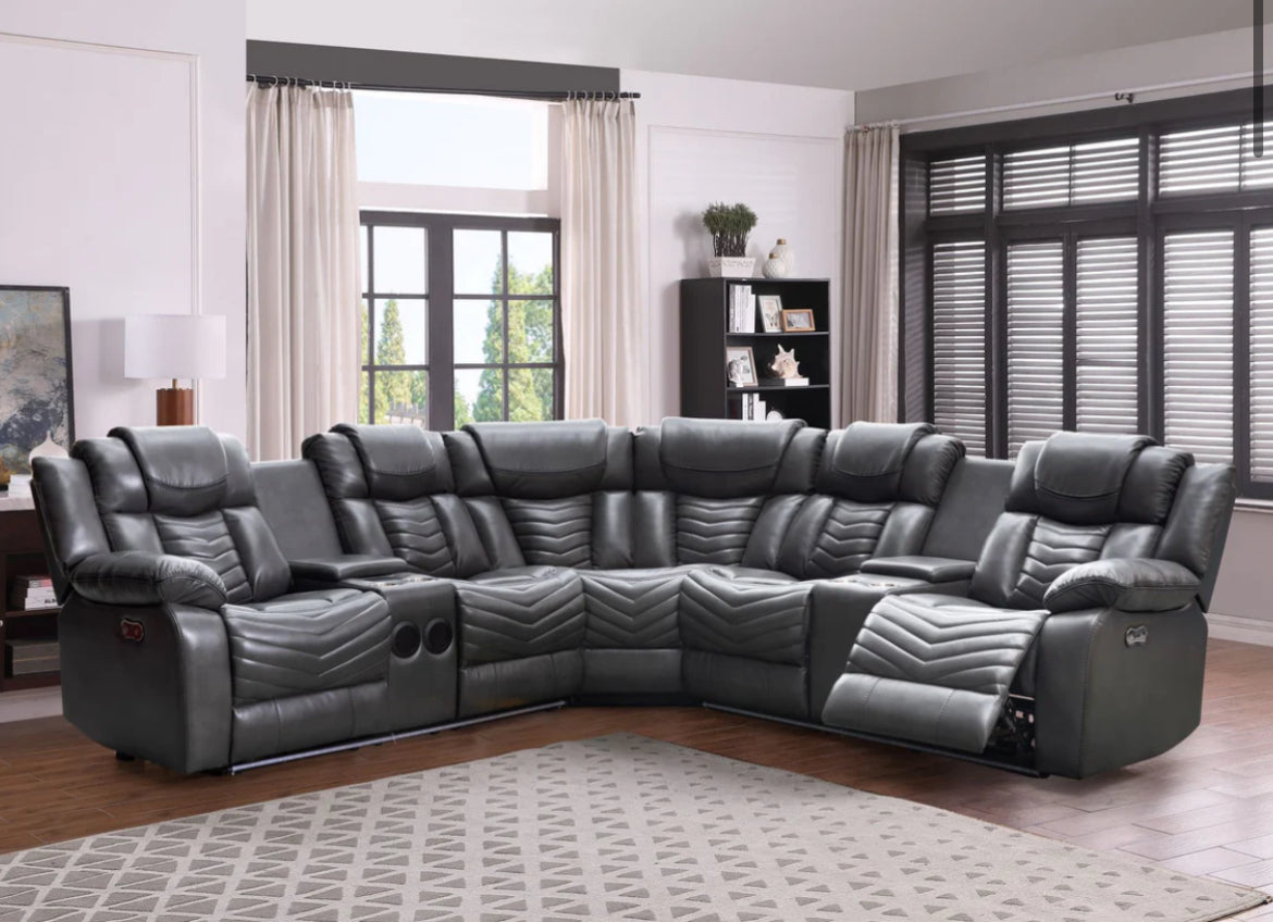 Ricardo Power Sectional Air Leather - Furniture Depot
