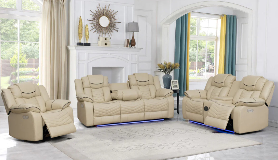 Regina Power Recliner Sofa Collection Air Leather - Beige - Furniture Depot
