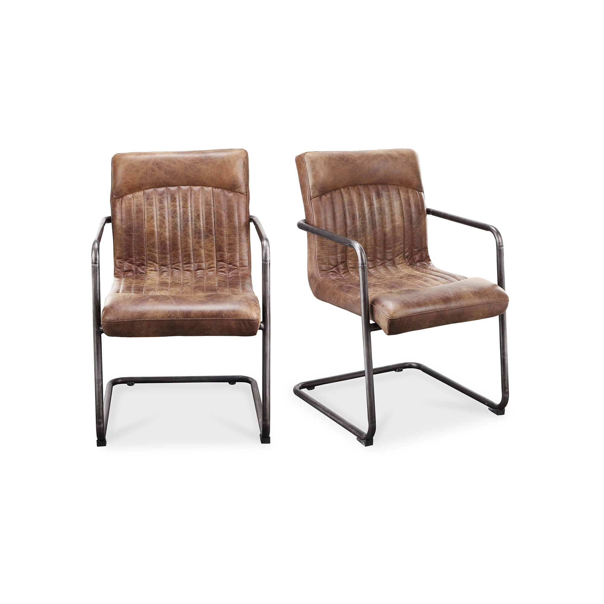 Ansel Arm Chair Grazed Brown Leather Set Of Two
