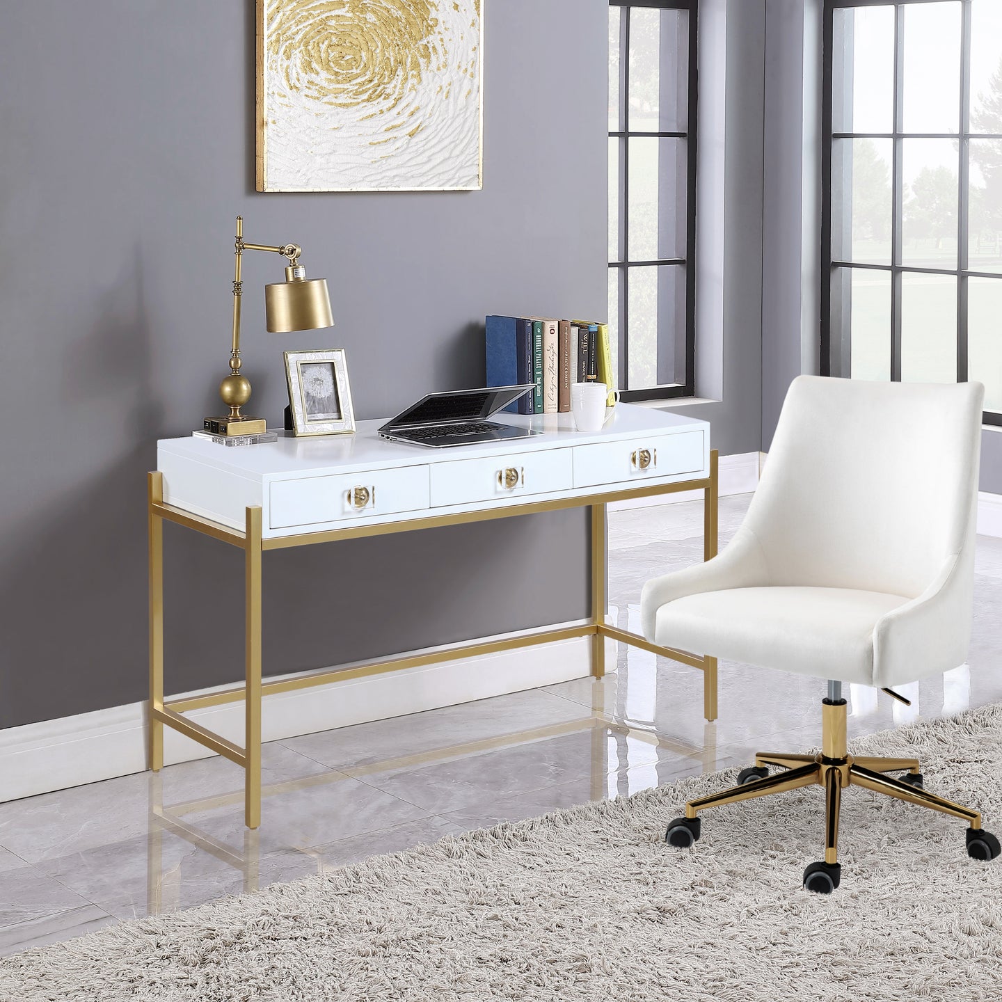 Abigail White / Gold Desk/Console - Furniture Depot