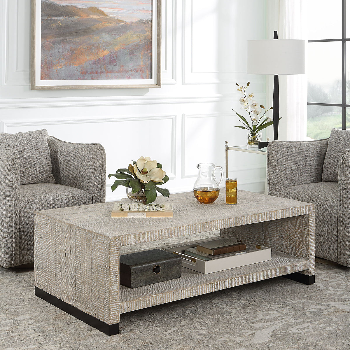 Bosk White Washed Coffee Table Furniture Depot