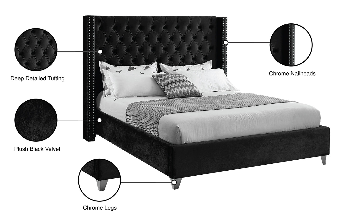 Aiden Velvet Bed - Furniture Depot