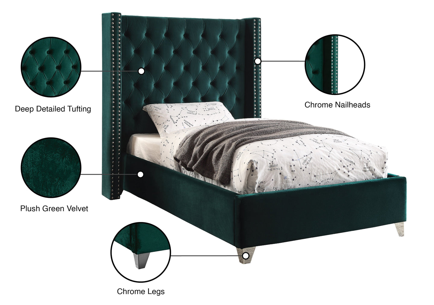 Aiden Velvet Bed - Furniture Depot