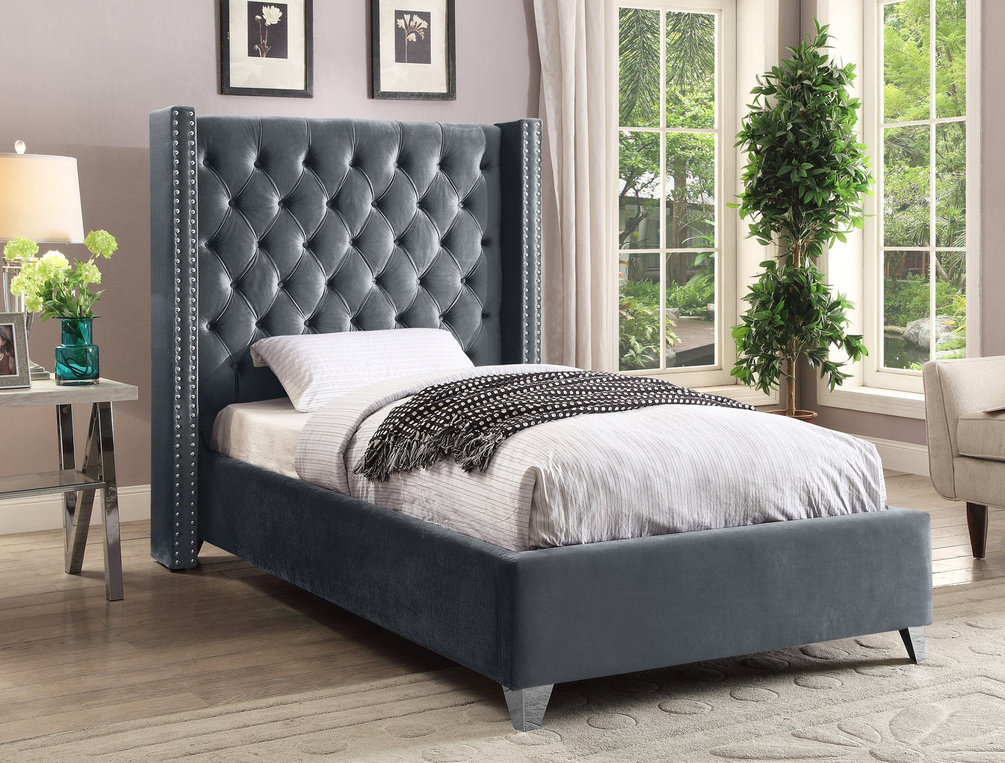 Aiden Velvet Bed - Furniture Depot