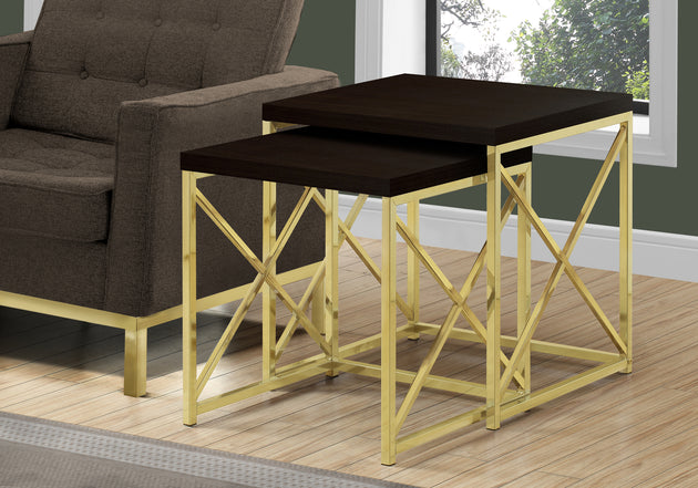 I 3237 Nesting Table - 2pcs Set / Espresso / Gold Metal - Furniture Depot (7881112158456)