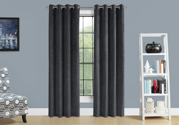 I 9824 Curtain Panel - 2pcs / 52"W X 95"H Grey Room Darkening - Furniture Depot