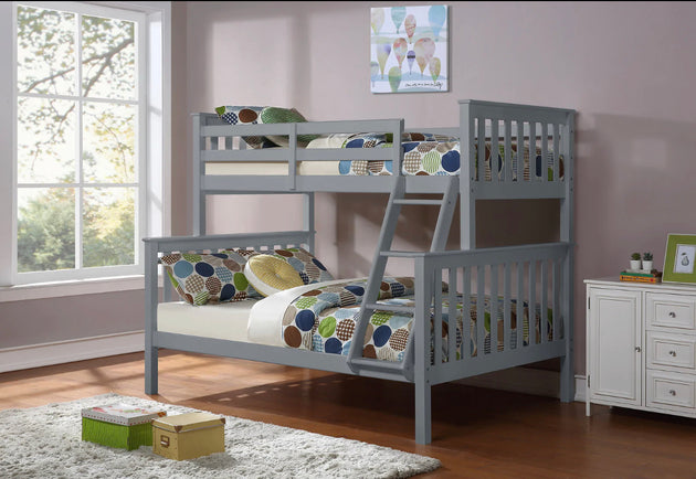 Lizzy 102 Grey Wooden Bunk Bed (Twin/Full) - Furniture Depot