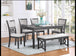Gia Dining Table with Four Chairs & Dining Bench Grey - Furniture Depot