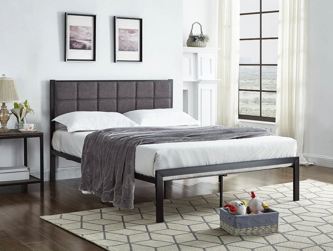 Black Steel Platform Bed w/ Fabric Panel 105 - Furniture Depot