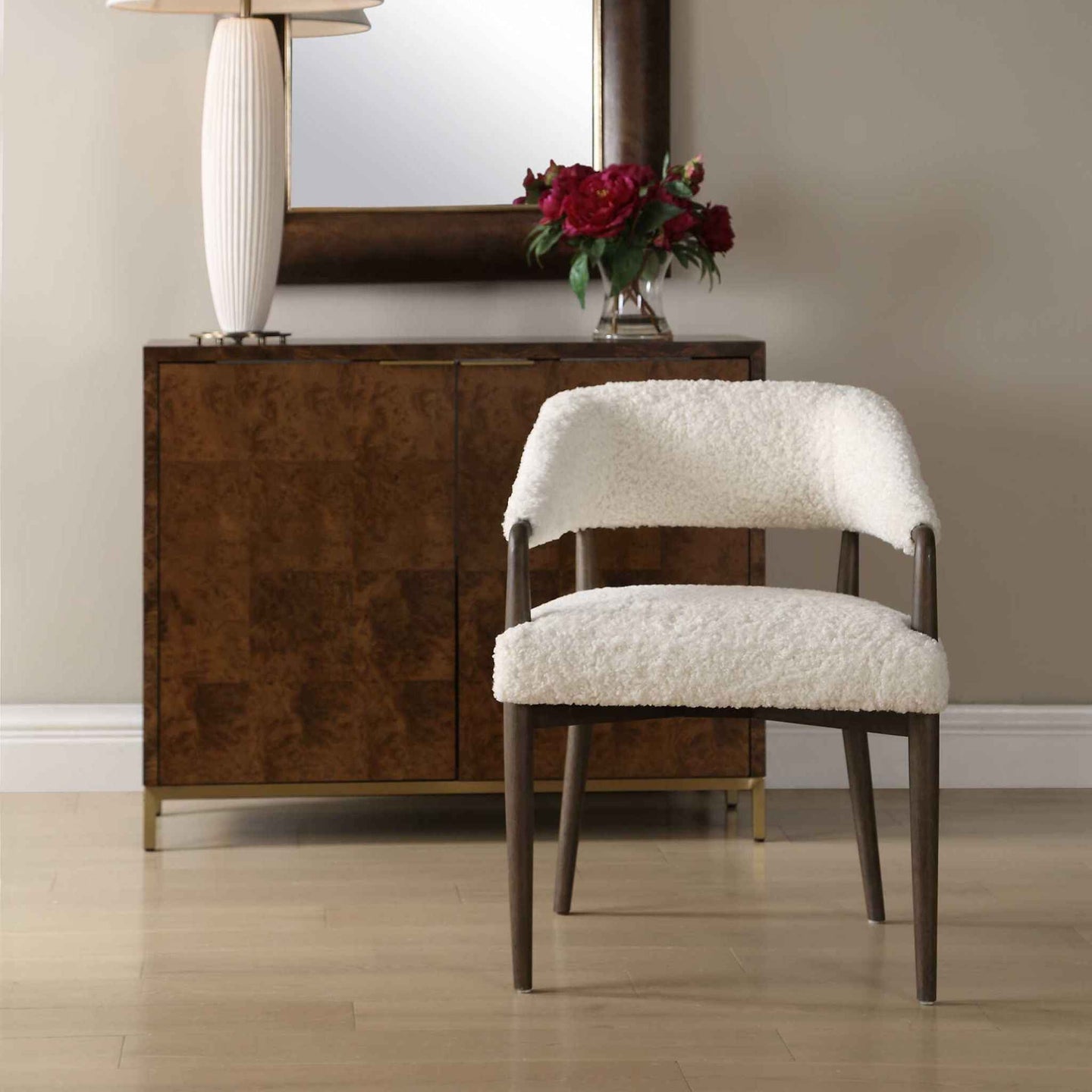 Austell - Shearling Dining Chair - Brown / White