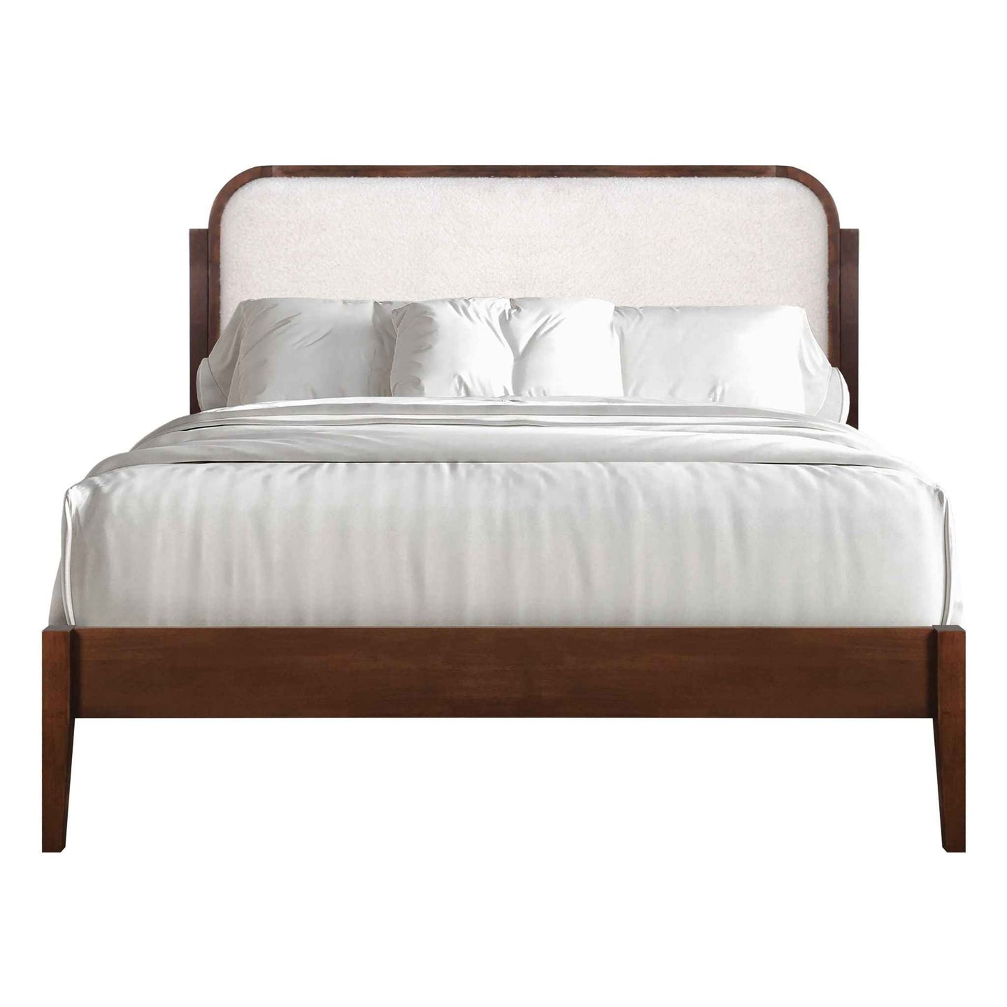 Hawthorne - 5/0 Queen Platform Bed With White Upholstered Headboard - Brown