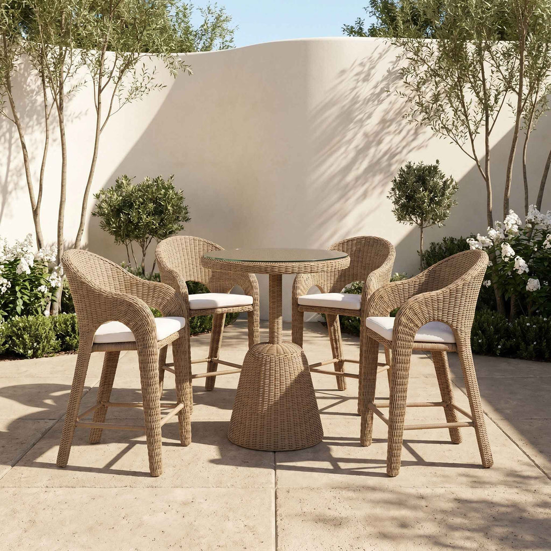 Seacrest - Tempered Glass Top And Wicker Outdoor Patio Counter Height Table