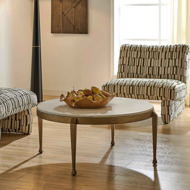 Tylan - Round Marble Coffee Table - Brass / White