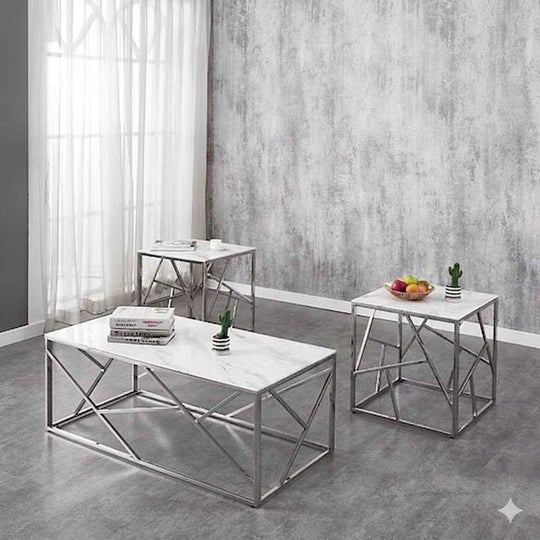 Lumière White Marble Glass Coffee Table Collection