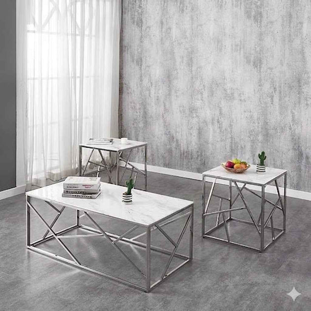 Lumière White Marble Glass Coffee Table Collection