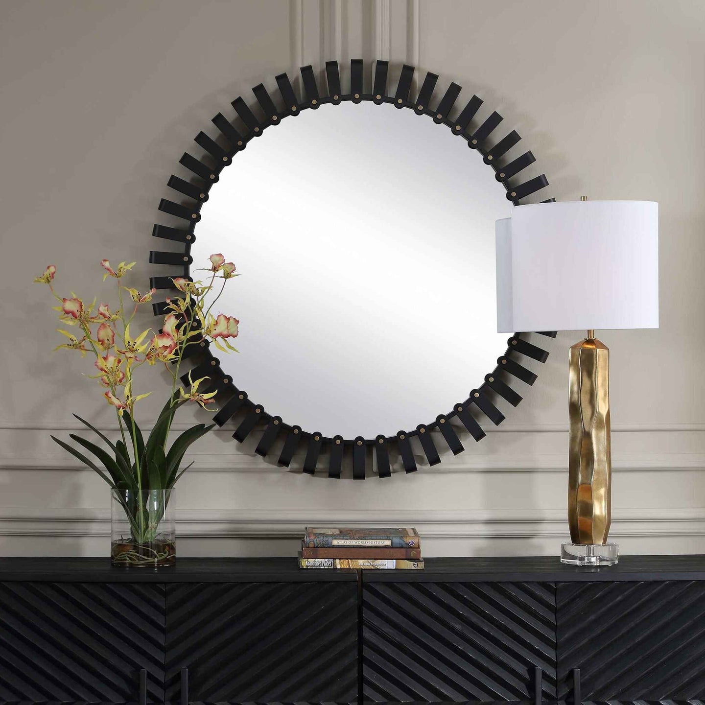 Jael - Round Iron Bands Mirror - Black