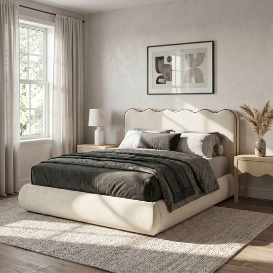 Tempo - Velvet Upholstered Bed - Cream