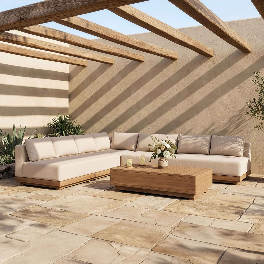 Solace - Olefin Performance Fabric 4 Piece Outdoor Patio Modular Sectional
