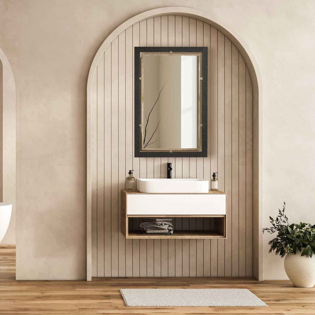 Bach - Rectangle Mirror - Walnut & Brass
