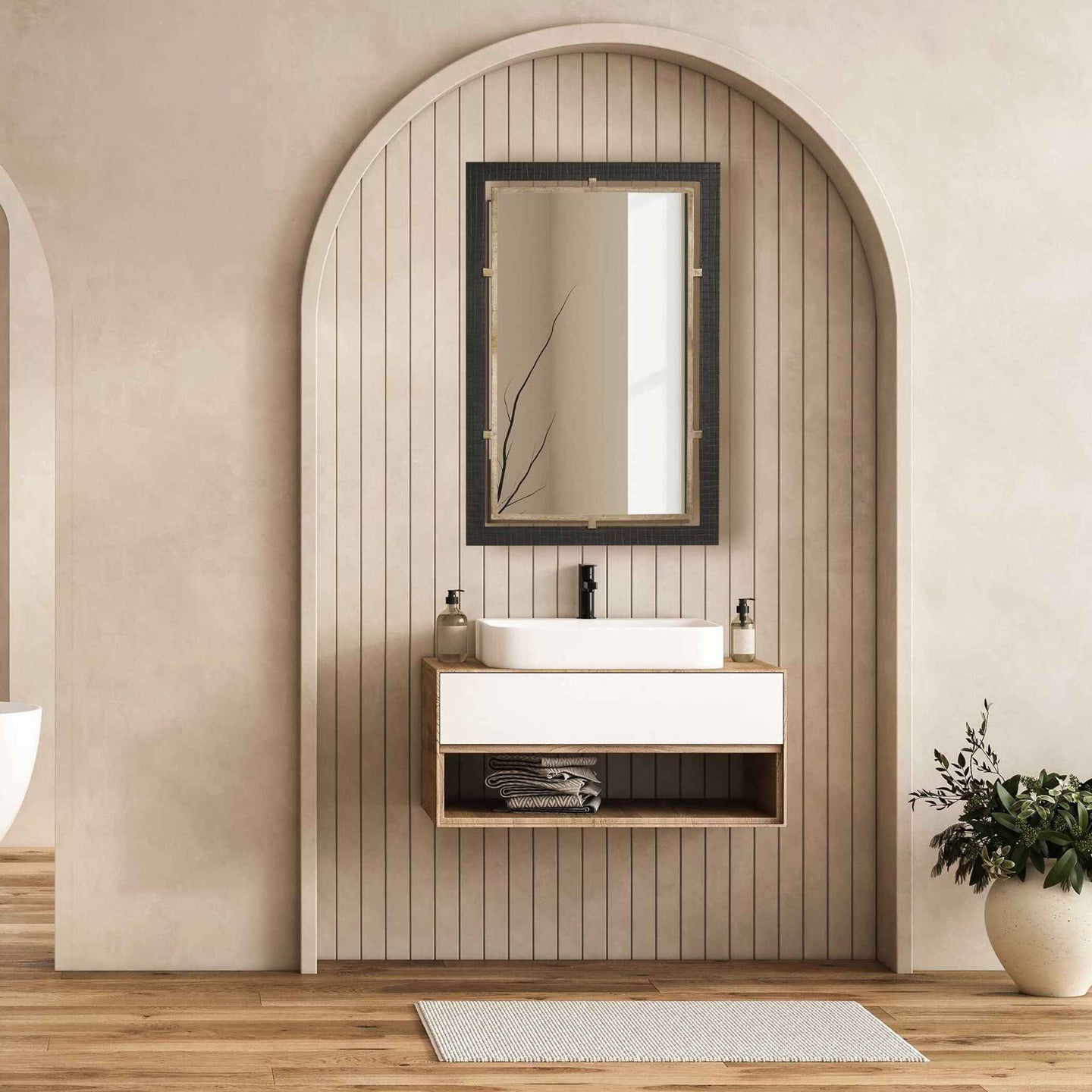 Bach - Rectangle Mirror - Walnut & Brass