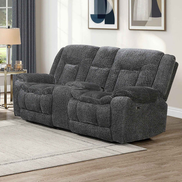 Stanwick - Reclining Console Loveseat With Power Footrest - Gray