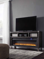 Todoe - 2 Pc. - 65" TV Stand With Wide Fireplace Insert - Gray