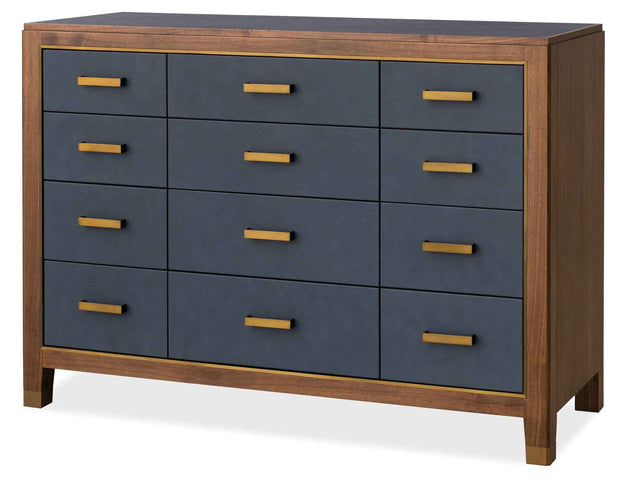 Melange - Geneva Accent Drawer Chest - Blue / Medium Walnut