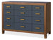 Melange - Geneva Accent Drawer Chest - Blue / Medium Walnut