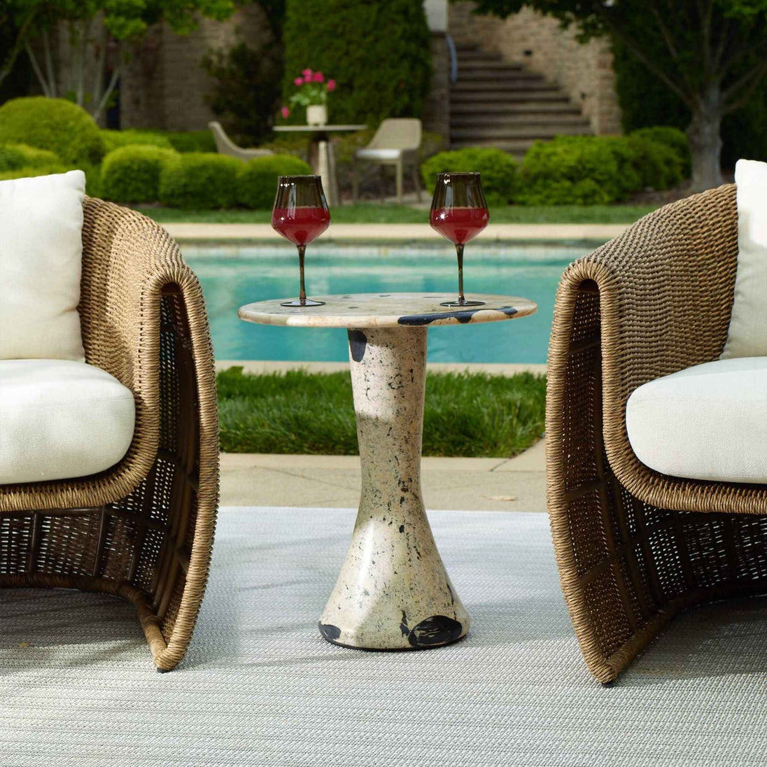 Cadas - Indoor-Outdoor Stone Side Table - Black / White