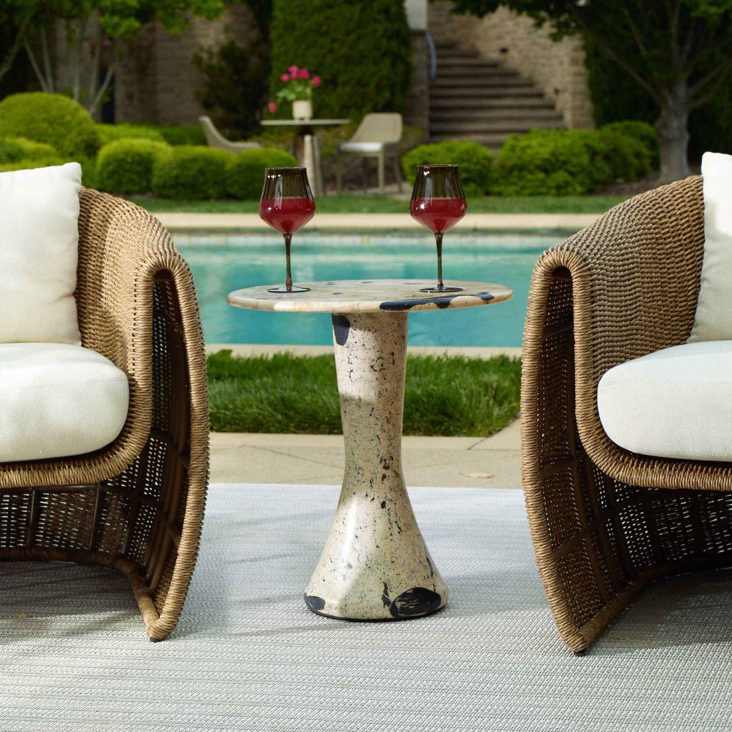 Cadas - Indoor-Outdoor Stone Side Table - Black / White