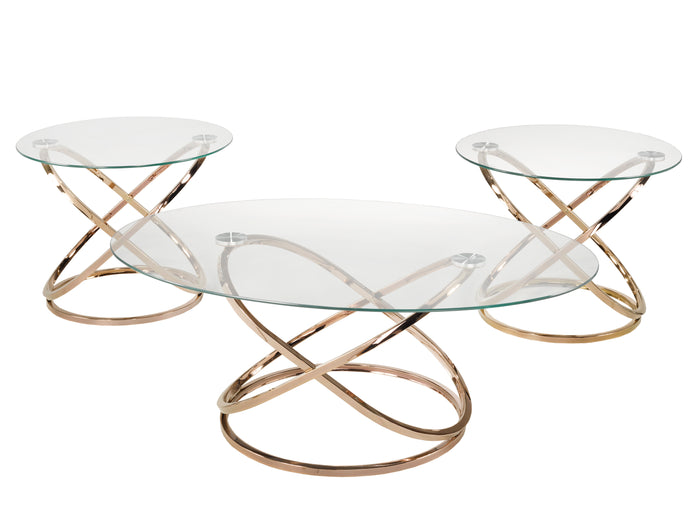 Clarrisa 3- Piece Coffee Table Set Rose Gold