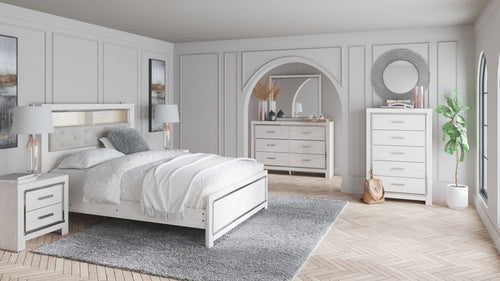 Altyra White 5 Pc. Dresser, Mirror, Panel Bookcase Bed - King