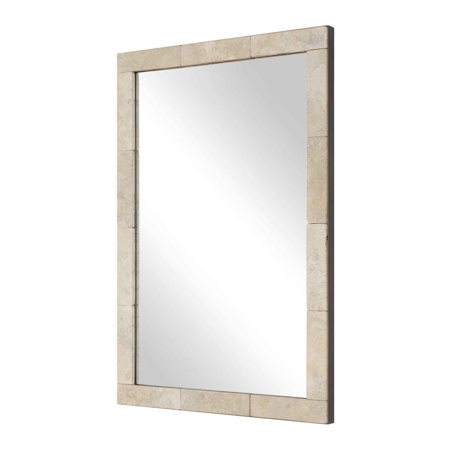 Pave - Rectangular Travertine Mirror - White