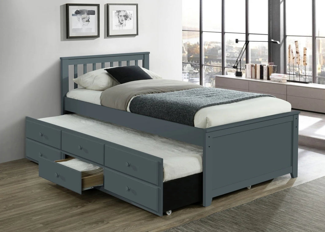 Harriet Bee Twin Wood Trundle Bed w Pull Out Bed Storage