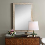 Pave - Rectangular Travertine Mirror - White