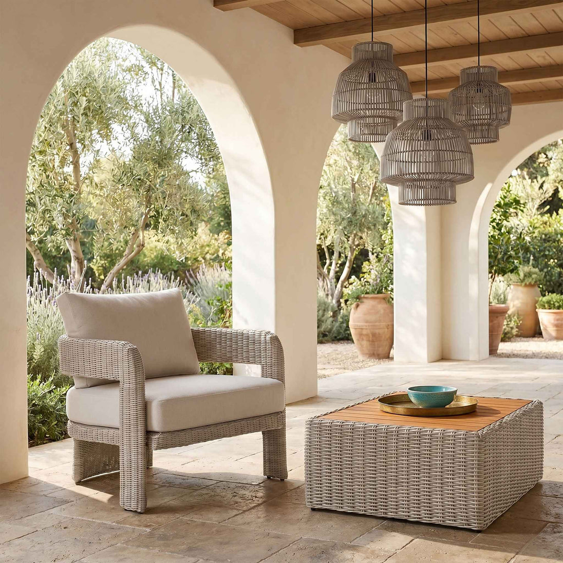 Sandbay - Olefin Water Resistant Fabric And Wicker Outdoor Patio Accent Chair