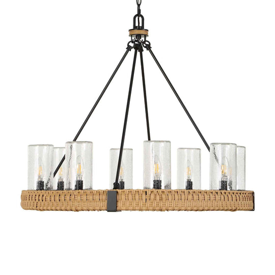 Palm Royal - 8 Light Indoor-Outdoor Chandelier - Black / Light Brown