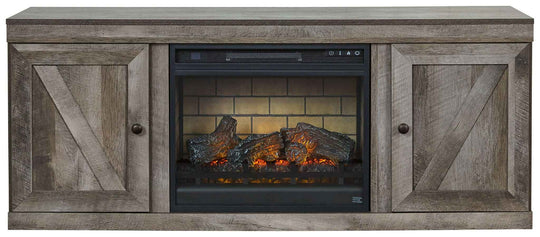 Wynnlow - TV Stand With Faux Firebrick Fireplace Insert - Gray