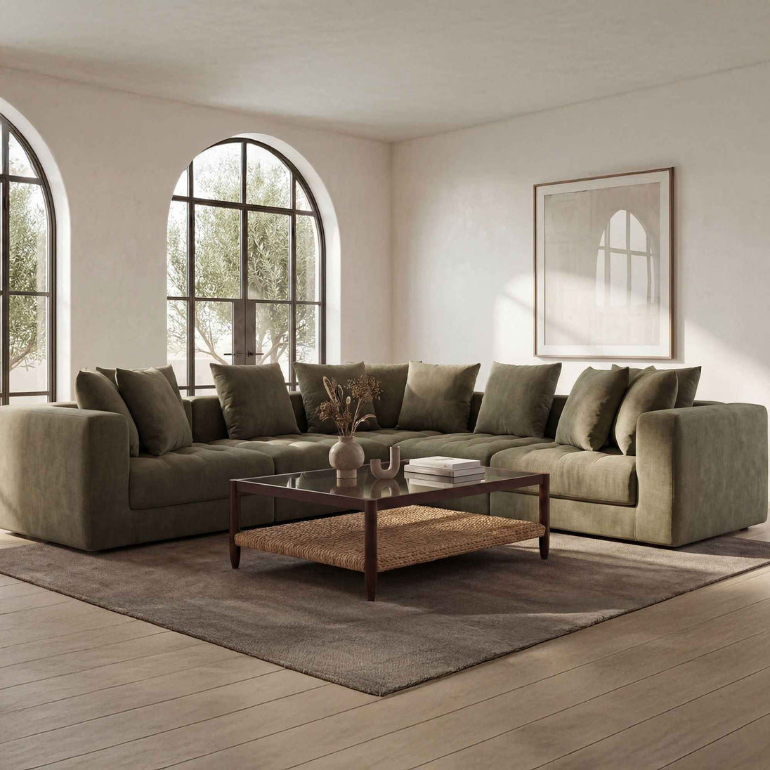 Davie - Classic L Modular Sectional - Olive