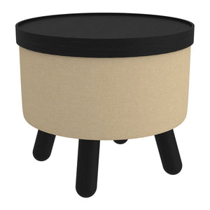 Betsy Round Storage Ottoman with Tray in Beige and Black