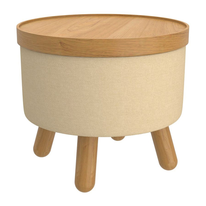 Betsy Round Storage Ottoman with Tray in Beige and Natural