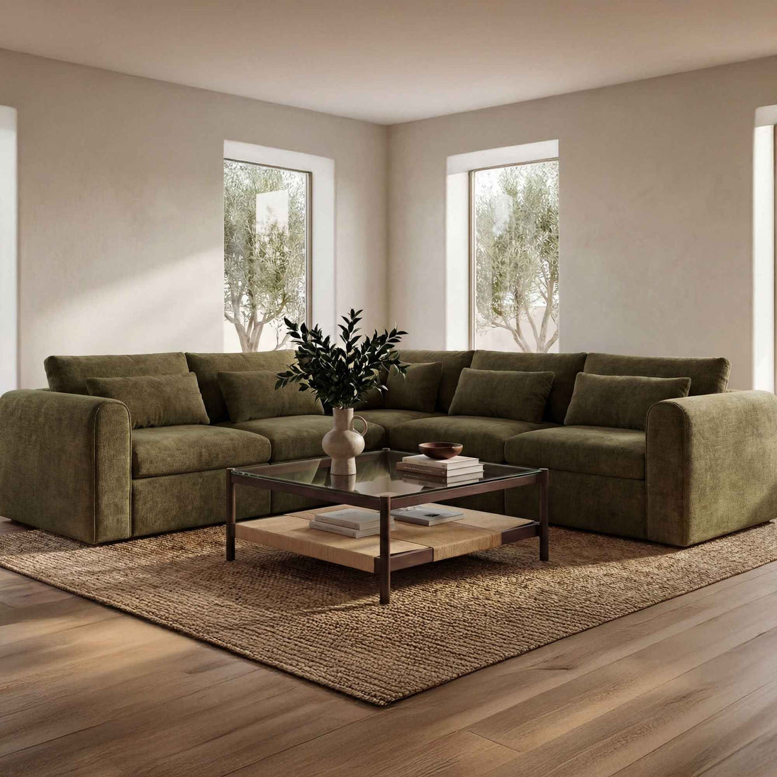 Swift - Classic L Modular Sectional - Dark Green
