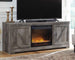 Wynnlow - 63" TV Stand With Glass/Stone Fireplace Insert - Gray