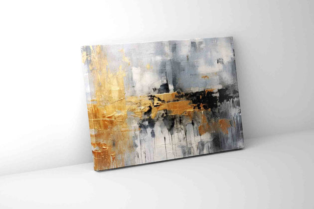Autumn abstract canvas print. Minimalist art gold, beige, black and white. (48"X36" Gallery Wrap)