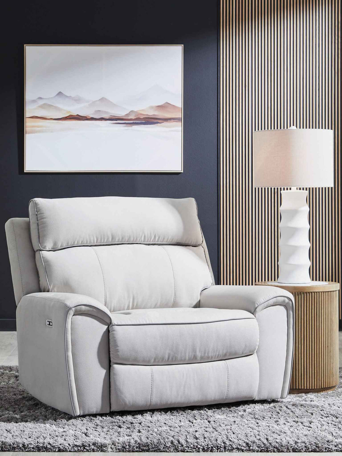 Social Pointe - Power Recliner / Adjustable Headrest - Pearl / Ash
