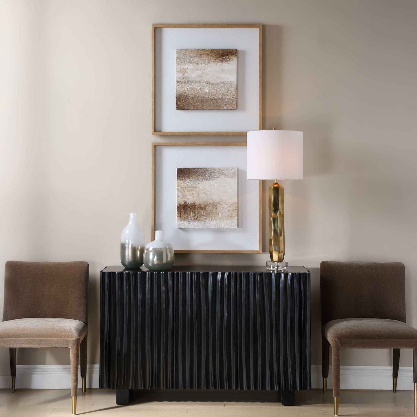 Between Lines - Abstract Painting (Set of 2) - Brown / White