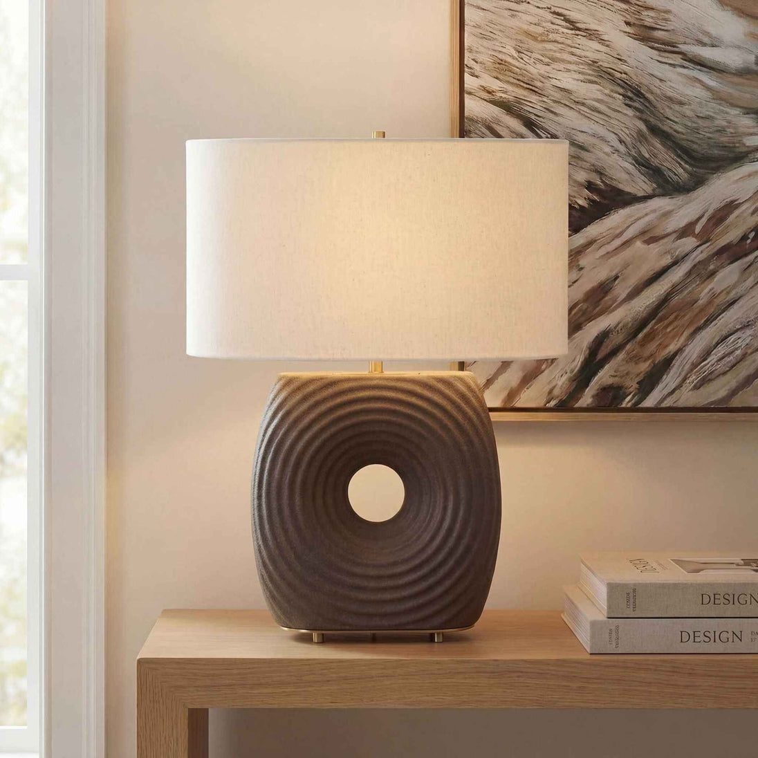 Geno - Concentric Ribbed Table Lamp - Brown