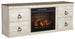 Willowton - 2 Pc. - TV Stand With Faux Firebrick Fireplace Insert - Whitewash