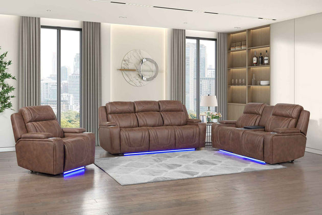 Carrow - Glider Recliner With Power Headrest & Footrest, Stereo, Massage - Brown